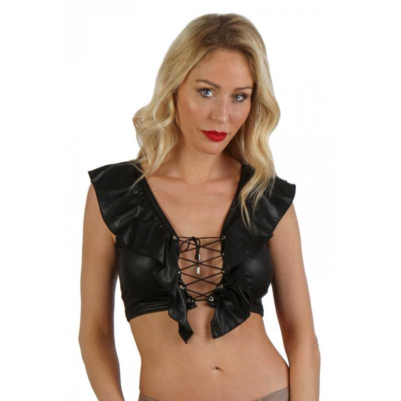 Rebeccatils Loveshop dans le 75 Top Wetlook noir volant laçage